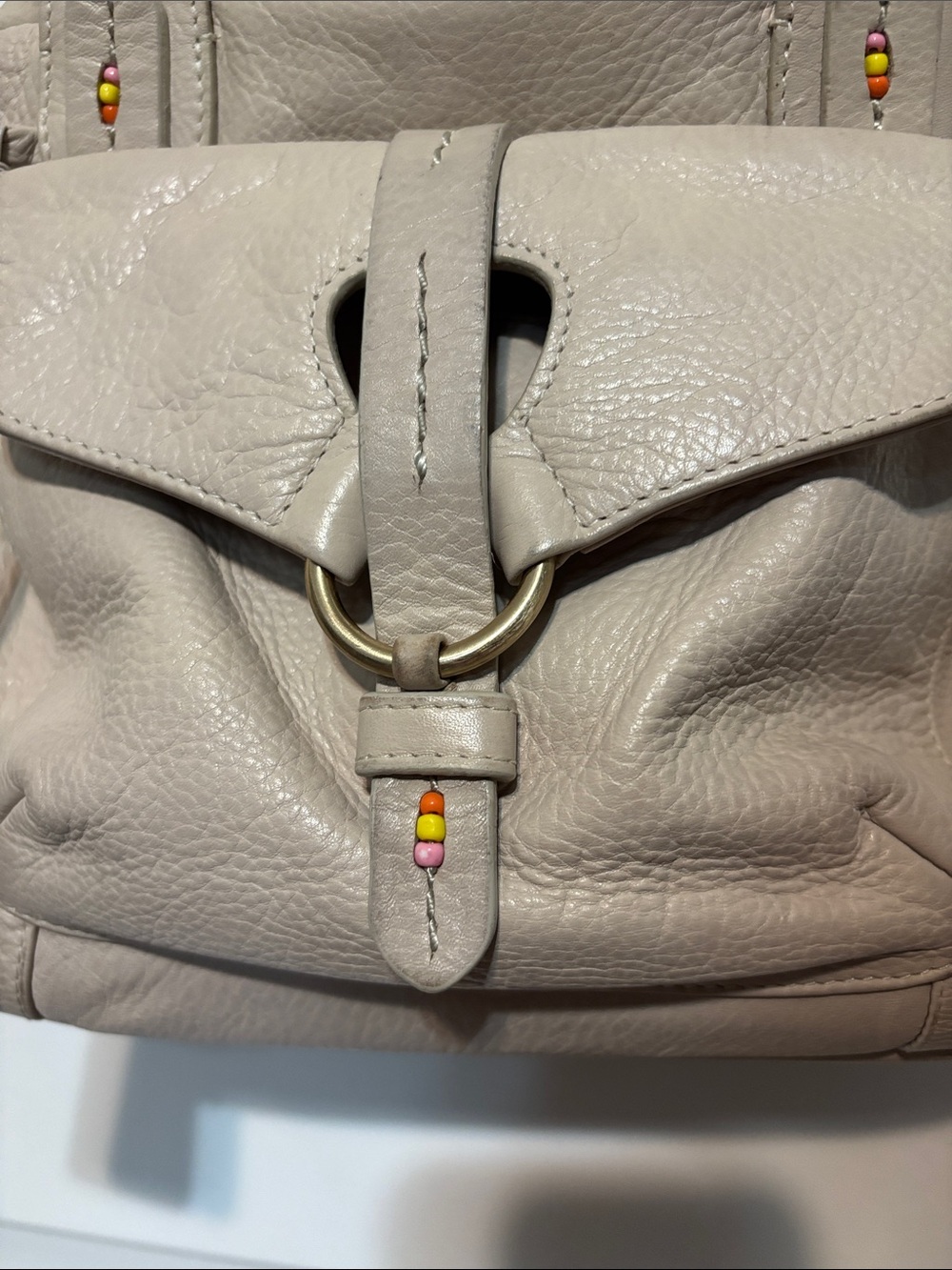 RADLEY LONDON Beige Leather Shoulder Bag with Ring Detail-Y2K Vintage - Picture 13 of 16